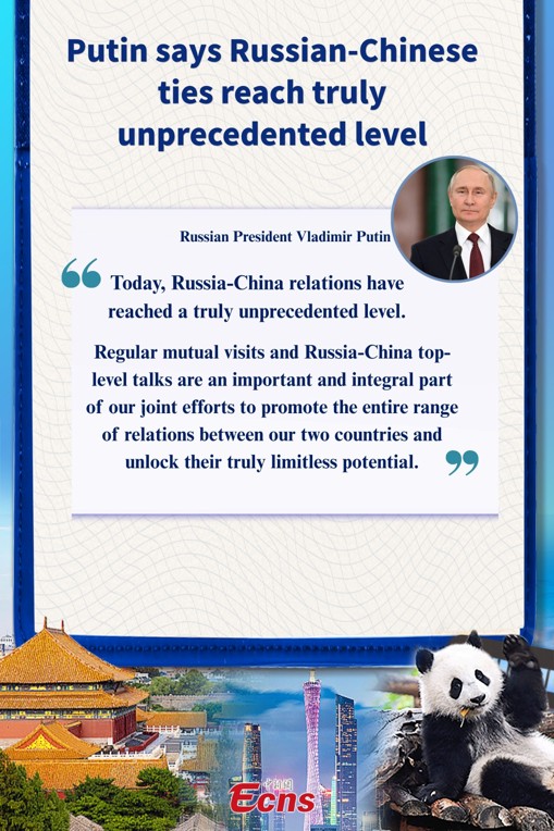 Putin says Russian-Chinese ties reach truly unprecedented level