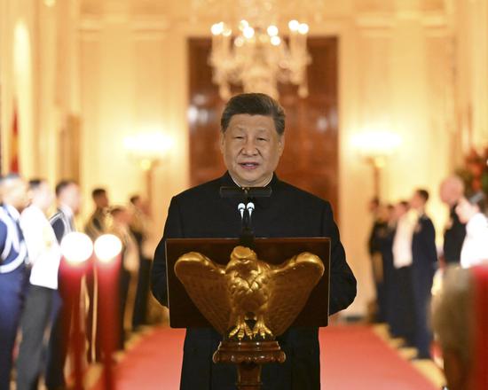 Full text: Xi's remarks at state dinner held by Trump at the White House