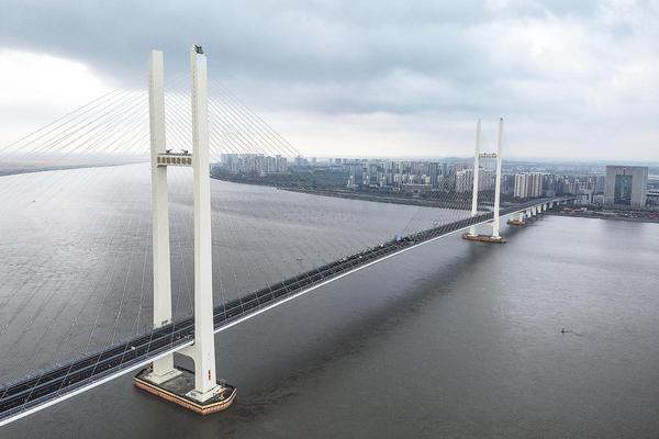 An image captured by a drone on Thursday shows the double-pylon cable-stayed Yalu River bridge, which features a 28.5-meter-wide deck designed for two-way traffic. Pan Yulong / Xinhua