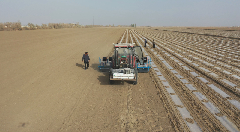 眼下正是棉花正在春播的最佳时期，尉犁县100万亩棉田正在通过机械化和新技术的应用，紧张有序的春耕播种。汪志鹏 摄