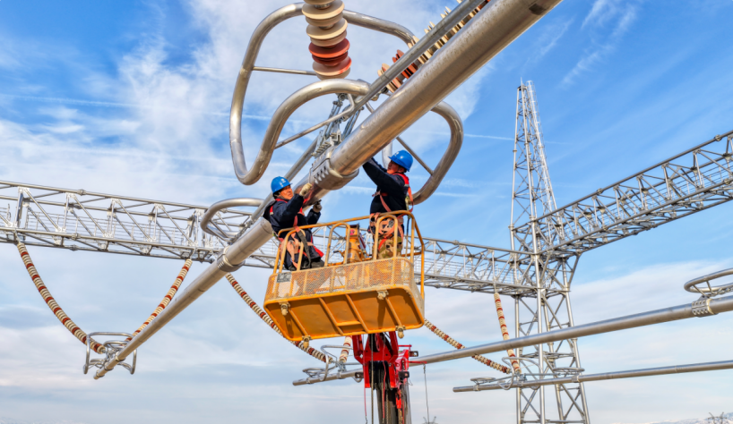 新疆送变电公司员工正在进行管型母线安装。张灵军 摄 新疆送变电公司员工正在进行管型母线安装。张灵军 摄