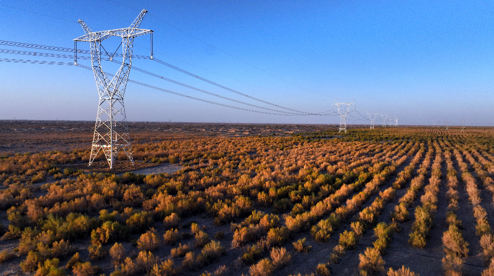 2025年10月18日，民丰-且末-若羌750千伏输电线路工程。马元 摄