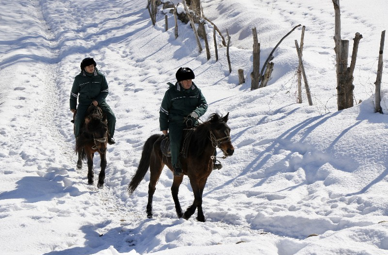 努尔海拉提·卡坦和徒弟骑马巡视牧区线路。征凯乐 摄