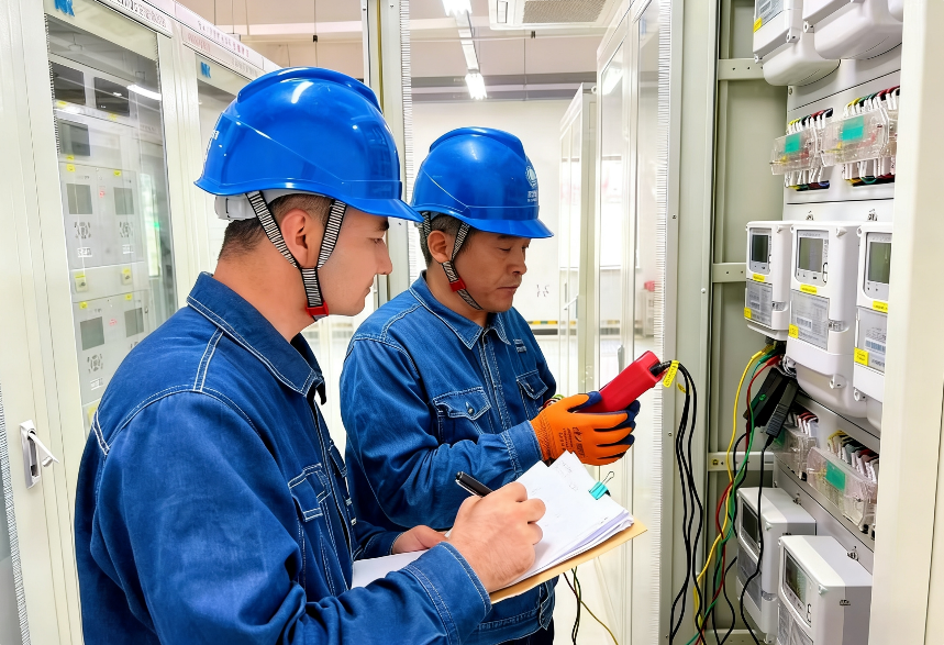 国网和田供电公司员工上门服务企业客户,图为检验电能表运行情况。努尔麦麦提·图尔荪 摄 国网和田供电公司员工上门服务企业客户,图为检验电能表运行情况。努尔麦麦提·图尔荪 摄