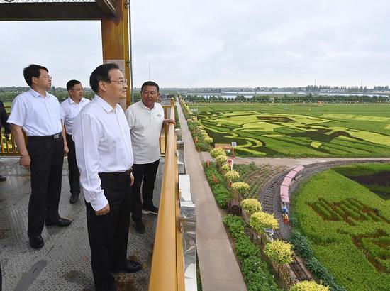 8月10日，梁言顺等来到贺兰县稻渔空间乡村生态观光园，实地考察园区建设发展情况。