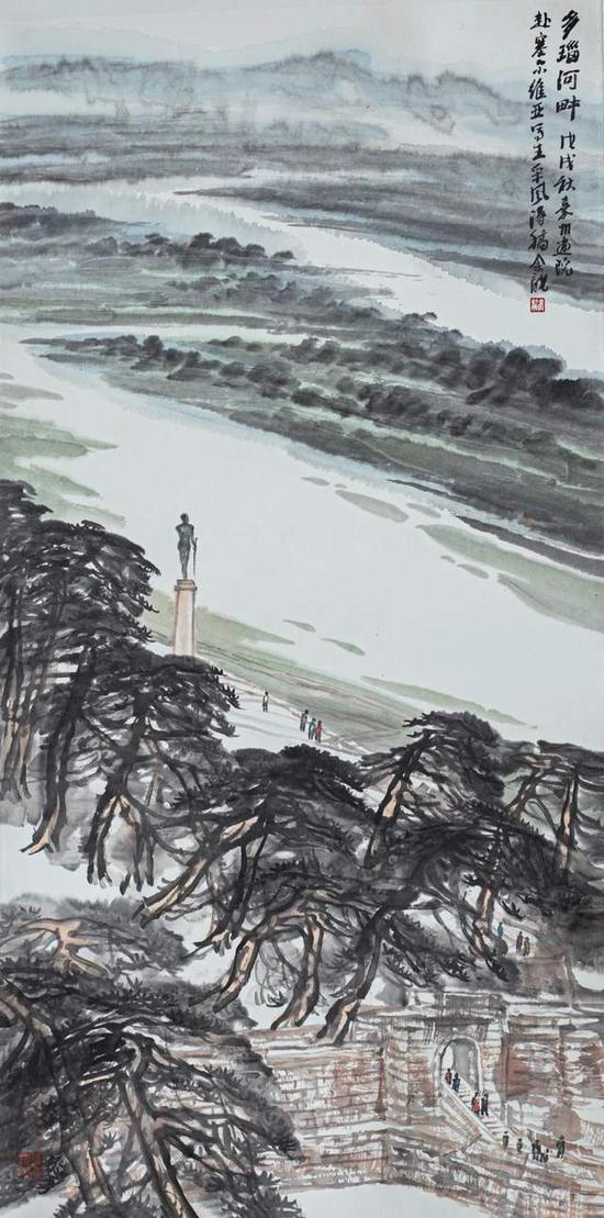 余龍 《多瑙河畔》中國畫 136cm×68cm