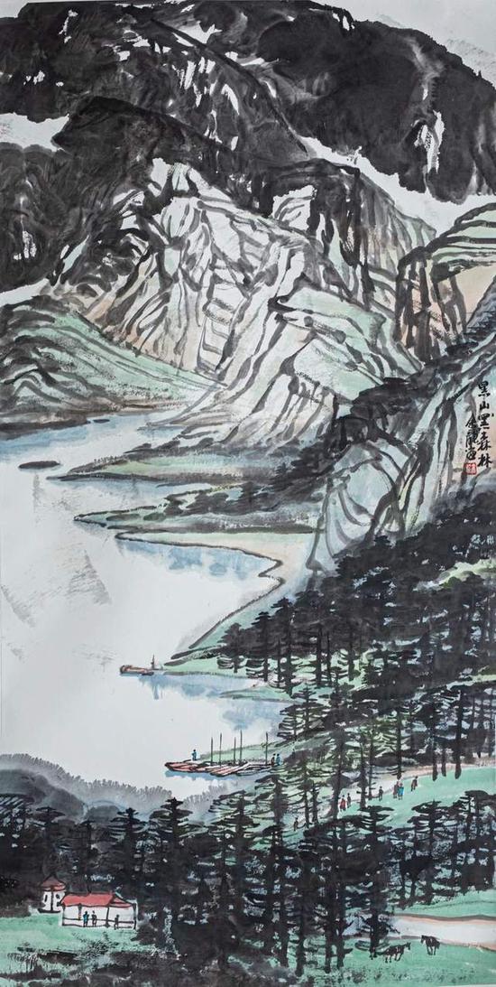 余龍 《黑山黑森林》中國畫 136cm×68cm