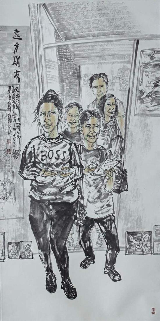 李开能 《远方的朋友》中国画 136cm×68cm