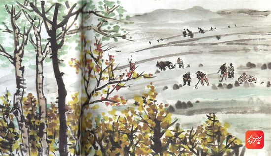 陈石笔下王阳明与农户们一同耕地的场景