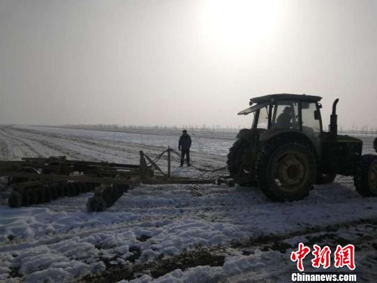 新疆兵团北部团场破雪迎春播 农田积雪仍达20余公分