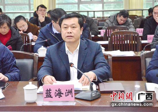 图为巴马县委副书记、县长蓝海洲汇报替换增补项目。 图为巴马县委副书记、县长蓝海洲汇报替换增补项目。