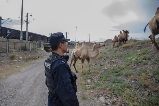 新疆铁警巡线走进牧民定居点话安全