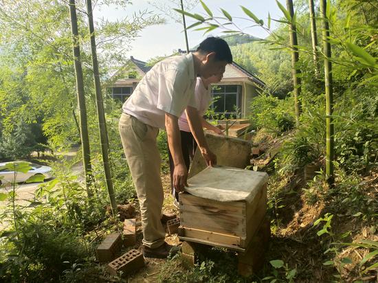 养蜂专家指导帮扶对象生产技术。朱鑫辰 摄