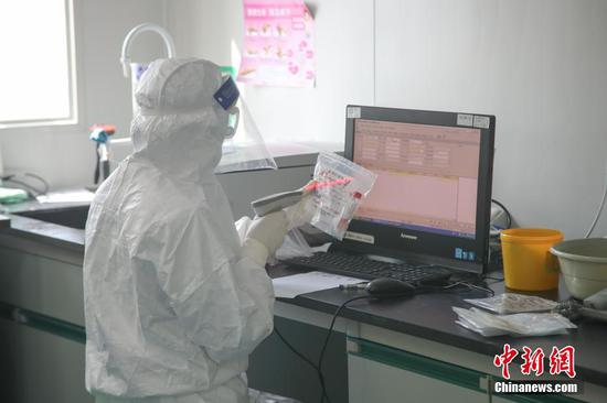 2月13日,贵州省人民医院检验科检测人员在录入样本信息。作为贵州省21家新冠肺炎核酸定点检测机构之一,该医院检验科10名检测人员分成三组,每天24小时轮班倒,不间断地进行检测。现医院每日检测量为100至200例,能实现当日采样当日送检。中新社记者 瞿宏伦 摄 2月13日,贵州省人民医院检验科检测人员在录入样本信息。作为贵州省21家新冠肺炎核酸定点检测机构之一,该医院检验科10名检测人员分成三组,每天24小时轮班倒,不间断地进行检测。现医院每日检测量为100至200例,能实现当日采样当日送检。中新社记者 瞿宏伦 摄