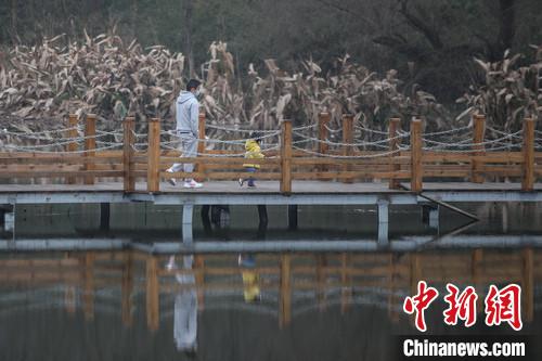 2月22日,贵阳观山湖公园,一位父亲带着孩子在公园内游玩。 瞿宏伦 摄 2月22日,贵阳观山湖公园,一位父亲带着孩子在公园内游玩。 瞿宏伦 摄