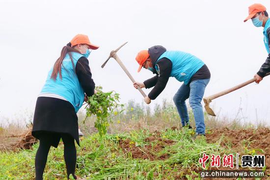 图为志愿者帮助老人春耕。 图为志愿者帮助老人春耕。
