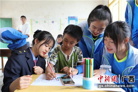 桂林火车站青年团员引导小学生画出自己的梦想。郑长贤 摄