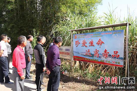 图为藤县太平镇石夏村村民观看禁毒。藤县禁毒办供图