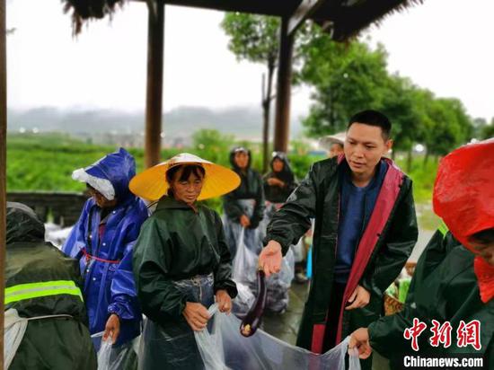 余永流(右二)帮助群众采收茄子。遵义市汇川区融媒体中心供图