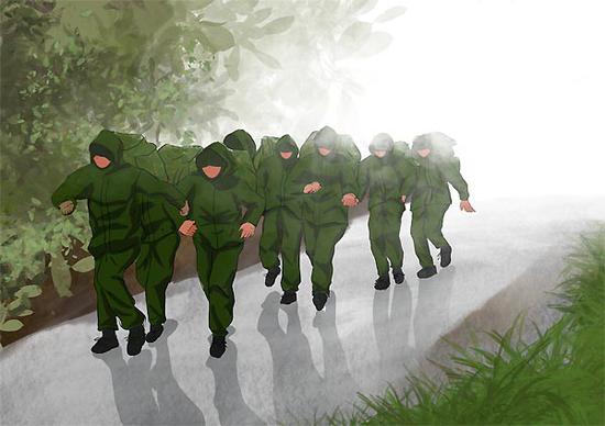 瞧,新兵们正迈着坚定的步伐行走在公路上,穿梭在山林间,奔跑在通往
