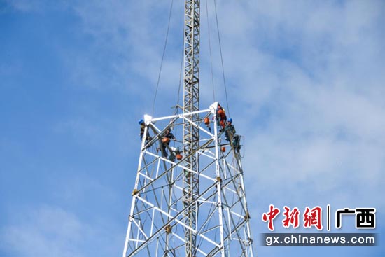 2020年11月19日，福成至孙东220千伏线路工程正在紧张的建设施工当中。阳文志 摄