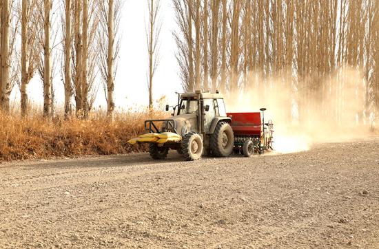 二十一团今年2.55万亩小麦预计在2月底前全部播完。白克斌 摄