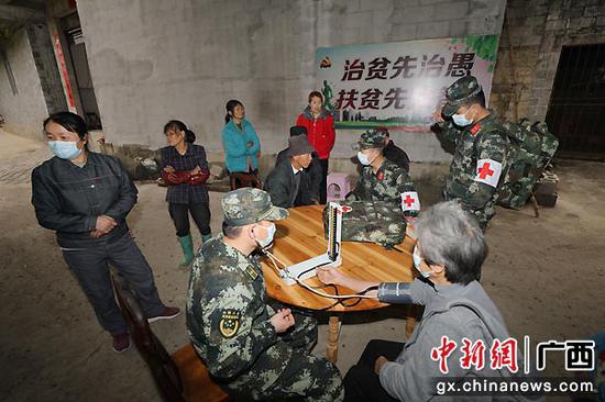 3月3日，武警百色支队组织卫生医护人员深入百色德保县农豆村开展医疗义诊活动。蒋诗进  摄
