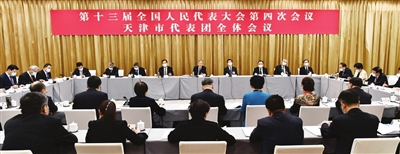 天津代表团举行全体会议审议政府工作报告。 本报记者 杜建雄 摄