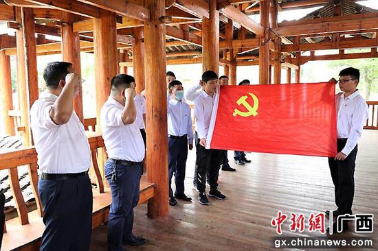 党员们面对党旗重温入党誓词。罗潇  供图