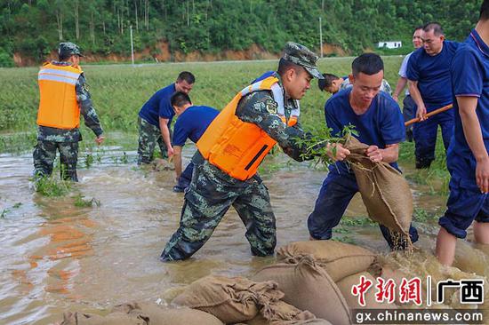 6月2日，武警官兵在农田里装填泥袋堵住缺口。李希乐 董亚涛  摄影报道