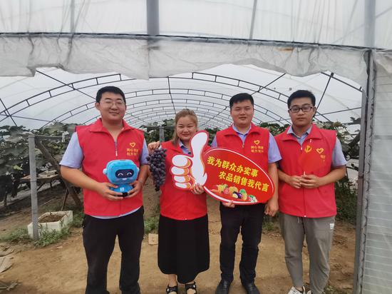 中建三局北京有限公司青年员助力出售宝坻夏黑葡萄。 主办方供图