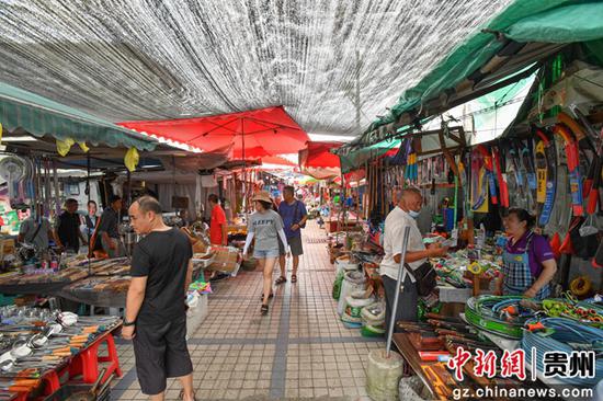 7月17日，顾客在贵阳阳明花鸟市场內选购所需商品。乔啟明 摄