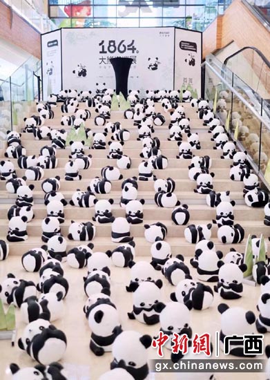图为在万象城布满楼道的大熊猫宝宝们