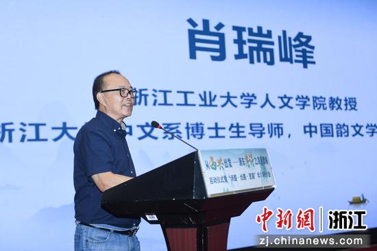 　　浙江工业大学教授、博士生导师，中国韵文学会会长肖瑞峰在“诗路·丝路·思路”学术研讨会上发言。王刚 摄
