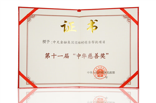 中天金融集团团结村项目荣获第十一届“中华慈善奖”证书