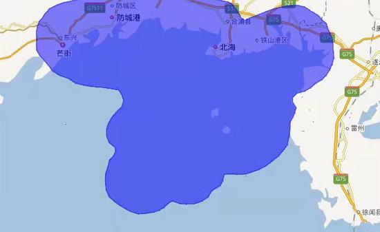 广西移动北部湾海面网络覆盖区域示意图。