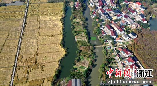 和平镇�溪村刚收割完的稻田和清澈的河道。吴建勋 摄