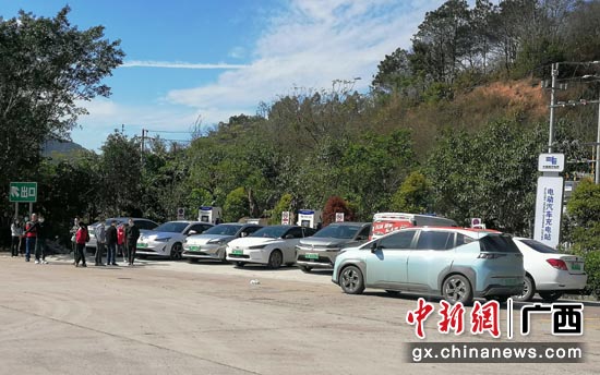 在南方电网公司广昆高速玉林服务区充电点，停满了正在充电的电动汽车。钟大明 摄