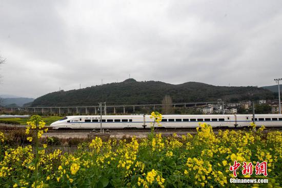 一列动车组列车在贵广高铁贵州从江段行驶。 吴德军 摄
