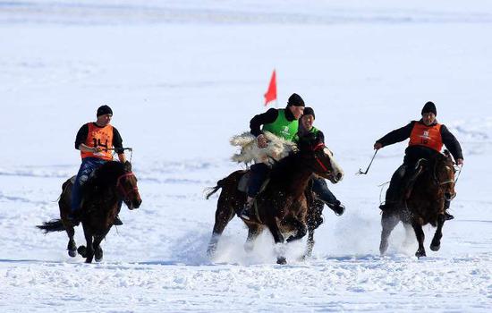 新疆阿勒泰：雪地赛马点燃冬季激情
