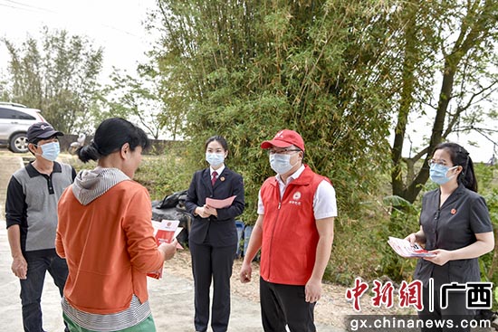 合浦县工作组到该县党江镇新阳村以案说法开展反走私防疫情宣传。合浦县委宣传部供图