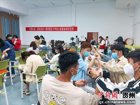 图为学生分组练习止血包扎等急救技能。贵州省红十字会供图