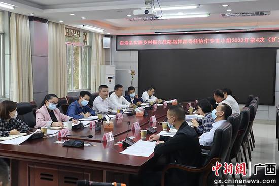 金秀瑶族自治县召开实施乡村振兴战略指挥部粤桂协作专责小组2022年第4次（扩大）会议。颜莉莉  摄