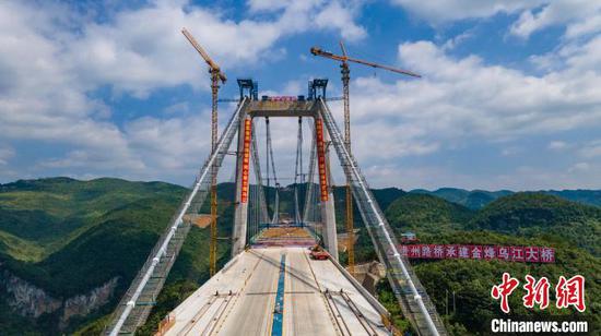 贵州首座采用预制平行钢丝索股施工的六车道钢桁梁悬索桥合龙