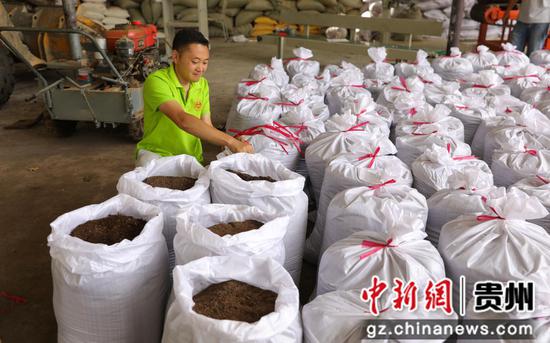 2022年8月25日，工人在务川自治县分水镇红明村肥料加工厂生产储备油菜专用有机肥料。 田东摄