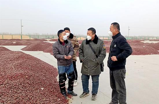 2022年11月10日，杨钦龙向外地客商推介连队种植的红枣。杨禄强  摄