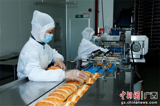 在广西南宁博格食品有限责任公司的生产车间工人正抓紧生产。潘志安 摄