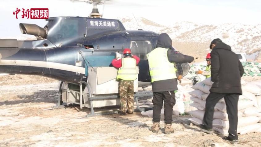 新疆库车：直升机为40万亩草原改良进行飞播作业