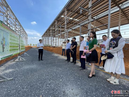 人大代表在横州市健康产业园调研园区建设情况。