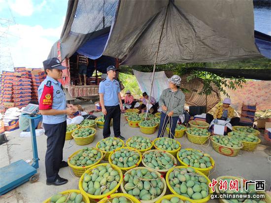 图为民警对铁路附近芒果种植户进行安全宣传。 强志俭 摄